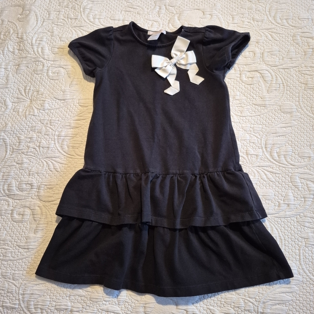 Janie and Jack girls size 6 black with white bow 2010 tiered bottom VGUC
